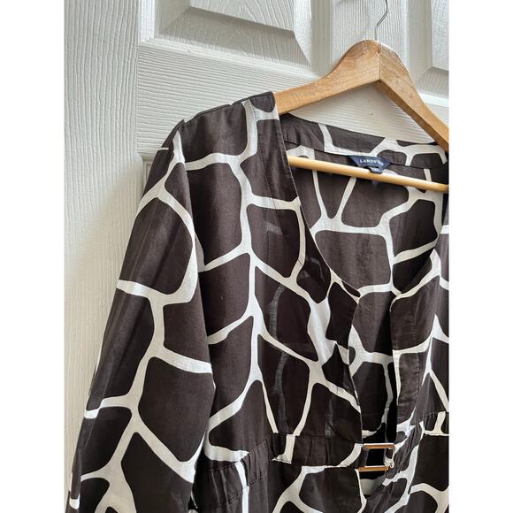 Lands End Flaw Giraffe Print V Neck Buckle Detail Swim Coverup Plus Size 18-20 - Picture 4 of 10